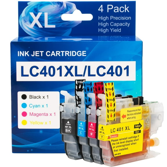 LC401 LC401XL MFC-J1010DW Ink Cartridges Compatible for Brother Printer 401XL LC 401 for MFC-J1010DW MFC-J1170DW MFC-J1800DW MFC-J1012DW (BK C M Y 4Pack)