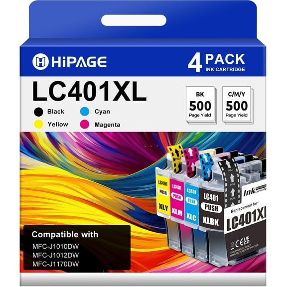 LC401 LC401XL Ink for LC401 Brother Ink for Brother LC401 Ink Cartridge for MFC-J1010DW (Black Cyan Magenta Yellow)