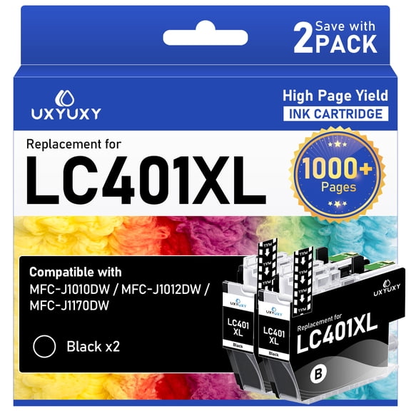 LC401XL Ink Cartridge for Brother LC401XL LC-401XL for MFC-J1010DW MFC-J1012DW MFC-J1170DW Printer (2 Black)