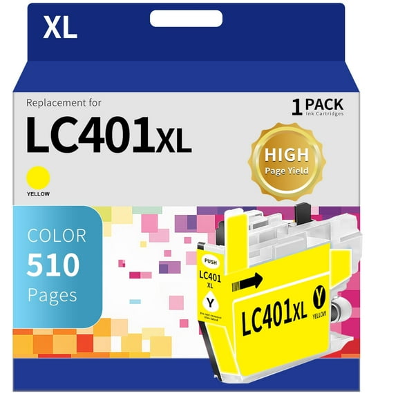 LC401XL Ink Cartridge for Brother LC401XL LC-401XL for MFC-J1010DW MFC-J1012DW MFC-J1170DW Printer(yellow, 500pages) 1-PACK