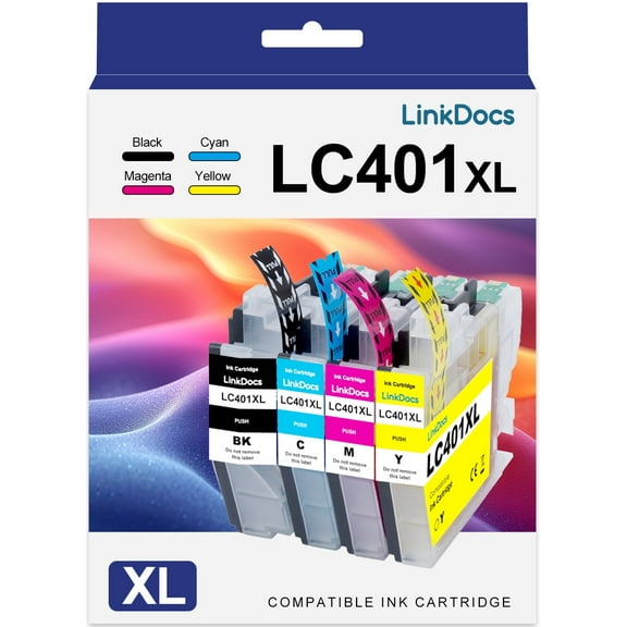 LC401XL Ink Cartridges for LC401 Brother Ink Cartridges for Brother MFCJ-1010DW MFC-J1012DW MFC-J1170DW Printer ink(4-Pack, Black Cyan Magenta Yellow)