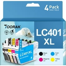 LC401XL Ink Cartridges for Brother LC401 Ink Cartridges for Brother Printer MFCJ-1010DW MFC-J1170DW MFC-J1012DW(4-Pack, Black Cyan Magenta Yellow)