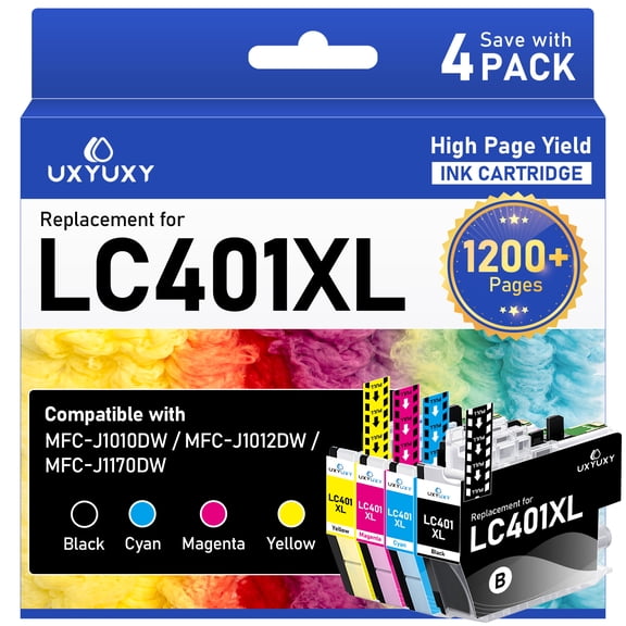 LC401XL Ink Cartridges for Brother LC401 LC401XL for Brother MFC-J1010DW MFC-J1012DW MFC-J1170DW Printer (4 Pack)