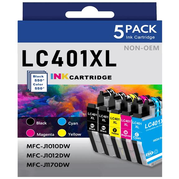 LC401 Ink Cartridges Compatible for Brother LC401 LC401XL for MFC-J1010DW MFC-J1012DW MFC-J1170DW Printer (5 Pack)
