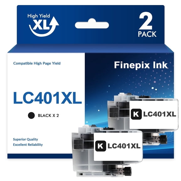 LC401XL LC401 Ink Cartridges Compatible for Brother MFC-J1010DW LC 401XL LC 401 MFC-J1010DW MFC-J1170DW MFC-J1012DW MFC-J1800DW MFC J1010DW Printer - 2 Pack High Yields Black
