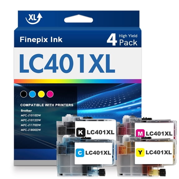 LC401XL LC401 Ink Cartridges Compatible for Brother MFC-J1010DW LC 401XL LC 401 Printer Ink MFC-J1010DW MFC-J1170DW MFC-J1012DW MFC-J1800DW MFC J1010DW - 4 Pack High Yields Black Cyan Magenta Yellow