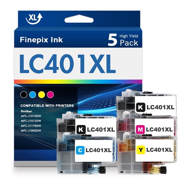 LC401XL LC401 Ink Cartridges Compatible for Brother MFC-J1010DW LC 401XL LC 401 Printer Ink MFC-J1010DW MFC-J1170DW MFC-J1012DW MFC-J1800DW MFC J1010DW - 5 Pack High Yields Black Cyan Magenta Yellow