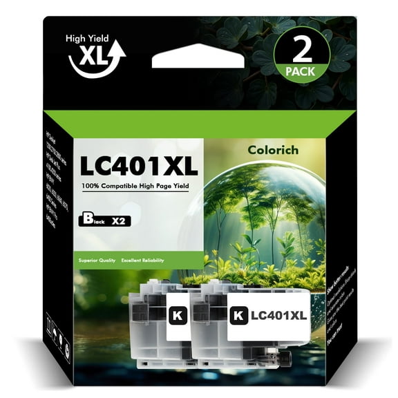 LC401XL LC401 MFC-J1010DW Ink Cartridges for Brother Printer 401XL LC 401 2-Pack High Yields for MFC-J1010DW MFC-J1170DW MFC-J1012DW MFC-J1800DW MFC J1010DW (2 x Black)
