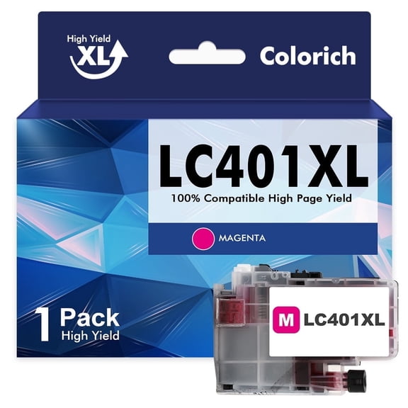 LC401XL LC401 MFC-J1010DW Ink Cartridges High Yields for Brother Printer 401XL LC 401 1-Pack for MFC-J1010DW MFC-J1170DW MFC-J1012DW MFC-J1800DW MFC J1010DW (1 Magenta)
