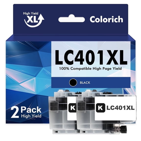 LC401XL LC401 MFC-J1010DW Ink Cartridges High Yields for Brother Printer 401XL LC 401 2-Pack for MFC-J1010DW MFC-J1170DW MFC-J1012DW MFC-J1800DW MFC J1010DW (2 x Black)