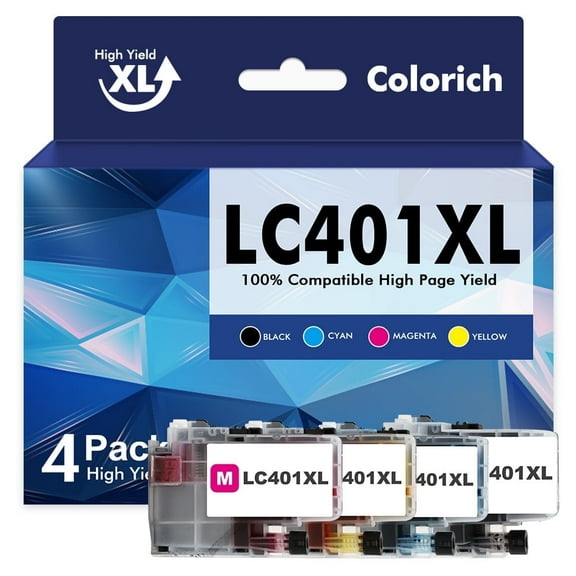 LC401XL LC401 MFC-J1010DW Ink Cartridges High Yields for Brother Printer 401XL LC 401 4-Pack for MFC-J1010DW MFC-J1170DW MFC-J1012DW MFC-J1800DW MFC J1010DW (Black, Cyan, Magenta, Yellow)