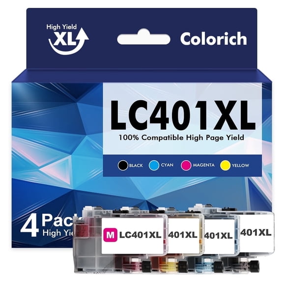 LC401XL LC401 MFC-J1010DW Ink Cartridges High Yields for Brother Printer 401XL LC 401 4-Pack for MFC-J1010DW MFC-J1170DW MFC-J1012DW MFC-J1800DW MFC J1010DW (Black, Cyan, Magenta, Yellow)