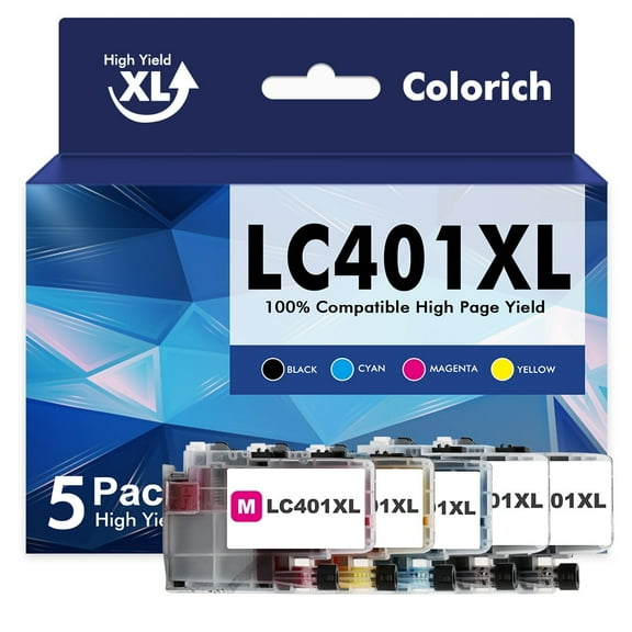 LC401XL LC401 MFC-J1010DW Ink Cartridges High Yields for Brother Printer 401XL LC 401 5-Pack for MFC-J1010DW MFC-J1170DW MFC-J1012DW MFC-J1800DW MFC J1010DW (2 x Black, Cyan, Magenta, Yellow)