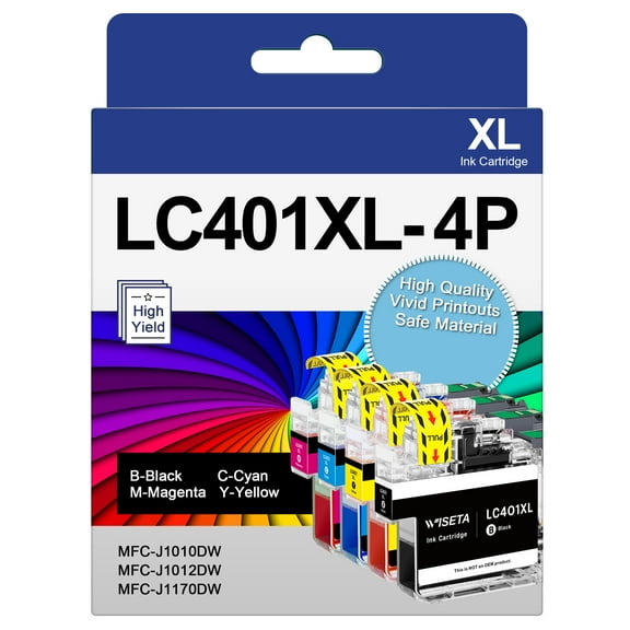 LC401XL LC401 XL Ink Cartridges Compatible for lc401xl lc401 ink Compatible with MFC-J1010DW MFC-J1012DW MFC-J1170DW Printer (4 Pack)