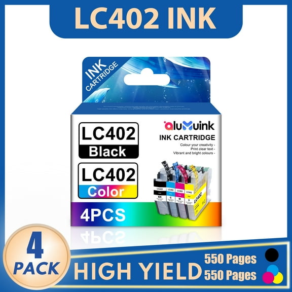 LC402 Ink cartridges Compatible for Brother LC402 ink for Brother MFC-J6540DW MFC-J6740DW Printer (1 Black, 1 Cyan, 1 Magenta, 1 Yellow, 4 Pack)