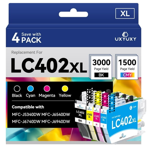LC402XL Ink Cartridge for Brother LC402 LC402XL for MFC-J5340DW MFC-J6540DW MFC-J6740DW MFC-J6940DW Printer (Black, Cyan, Magenta, yellow,4Pack)