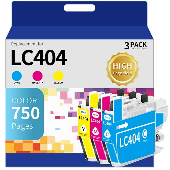 LC404 Ink Cartridge for Brother LC-404 LC404 with MFC-J1205W MFC-J1215W Printer (Cyan, Magenta, Yellow)3-PACK