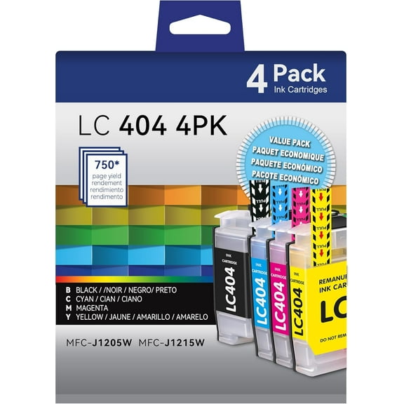 LC404 Ink Cartridge for Brother LC404 ink for High Yield Brother MFC-J1205W MFC-J1215W MFC-J1205W Printer (Black Cyan Magenta Yellow, 4 Pack)