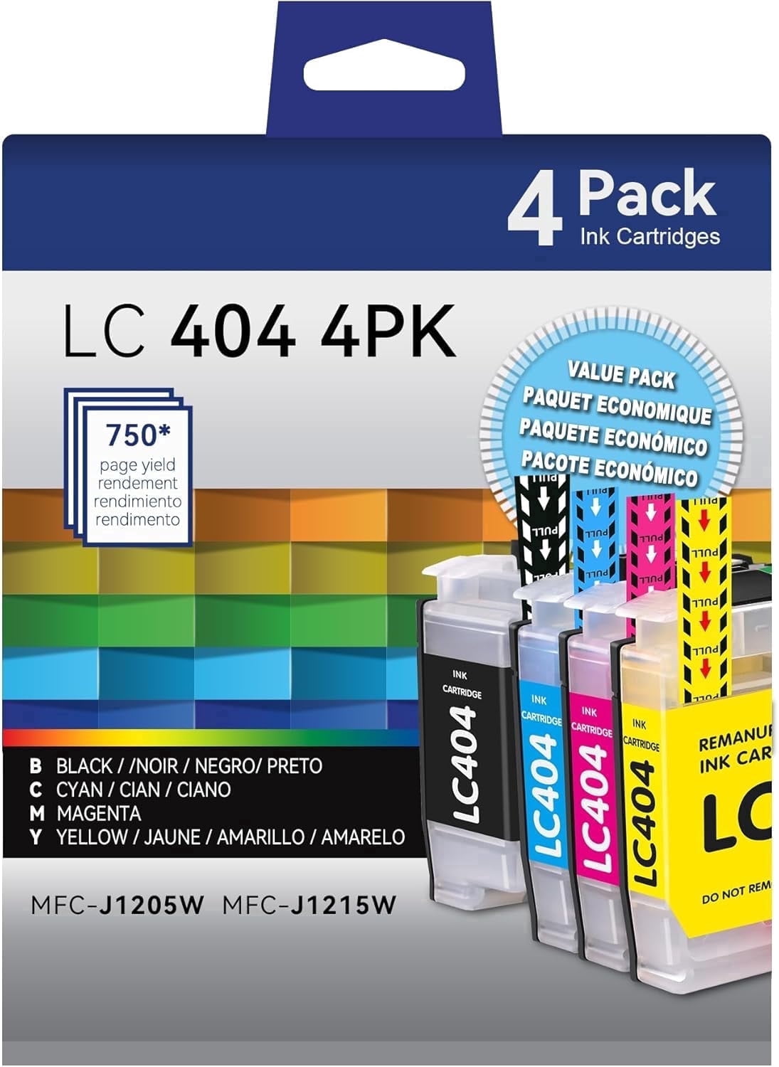 LC404 Ink Cartridge for Brother MFC-J1205W, 4pk High Yield - Walmart.com