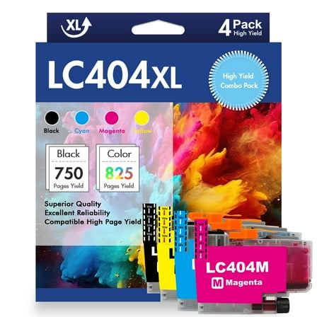 LC404 Ink Cartridges High Yield Compatible for Brother LC404 LC-404 Work for Brother MFC-J1205W MFC-J1215W MFC-J1205W XL Printer Ink (Black Cyan Magenta Yellow,4 Pack)