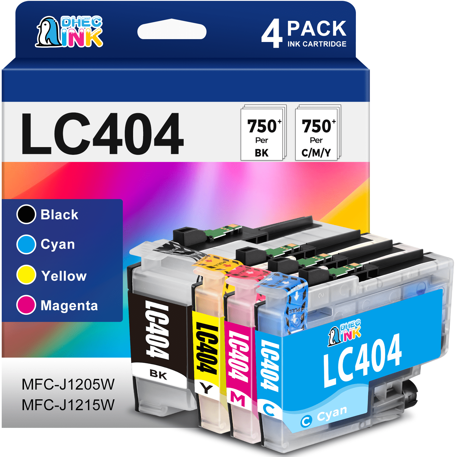 LC404 Ink Cartridges for Brother LC404 LC-404 for Brother MFC-J1205W MFC-J1215W MFC-J1205W XL Printer (Black Cyan Magenta Yellow, 4 Pack)