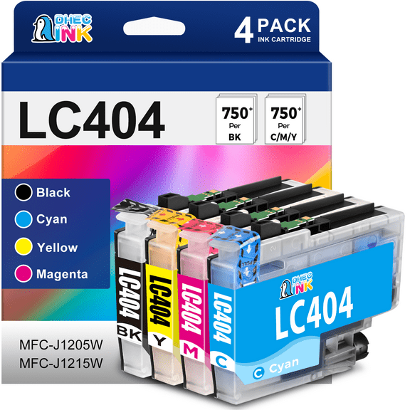 LC404 Ink Cartridges for Brother LC404 LC-404 for Brother MFC-J1205W MFC-J1215W MFC-J1205W XL Printer (Black Cyan Magenta Yellow, 4 Pack)