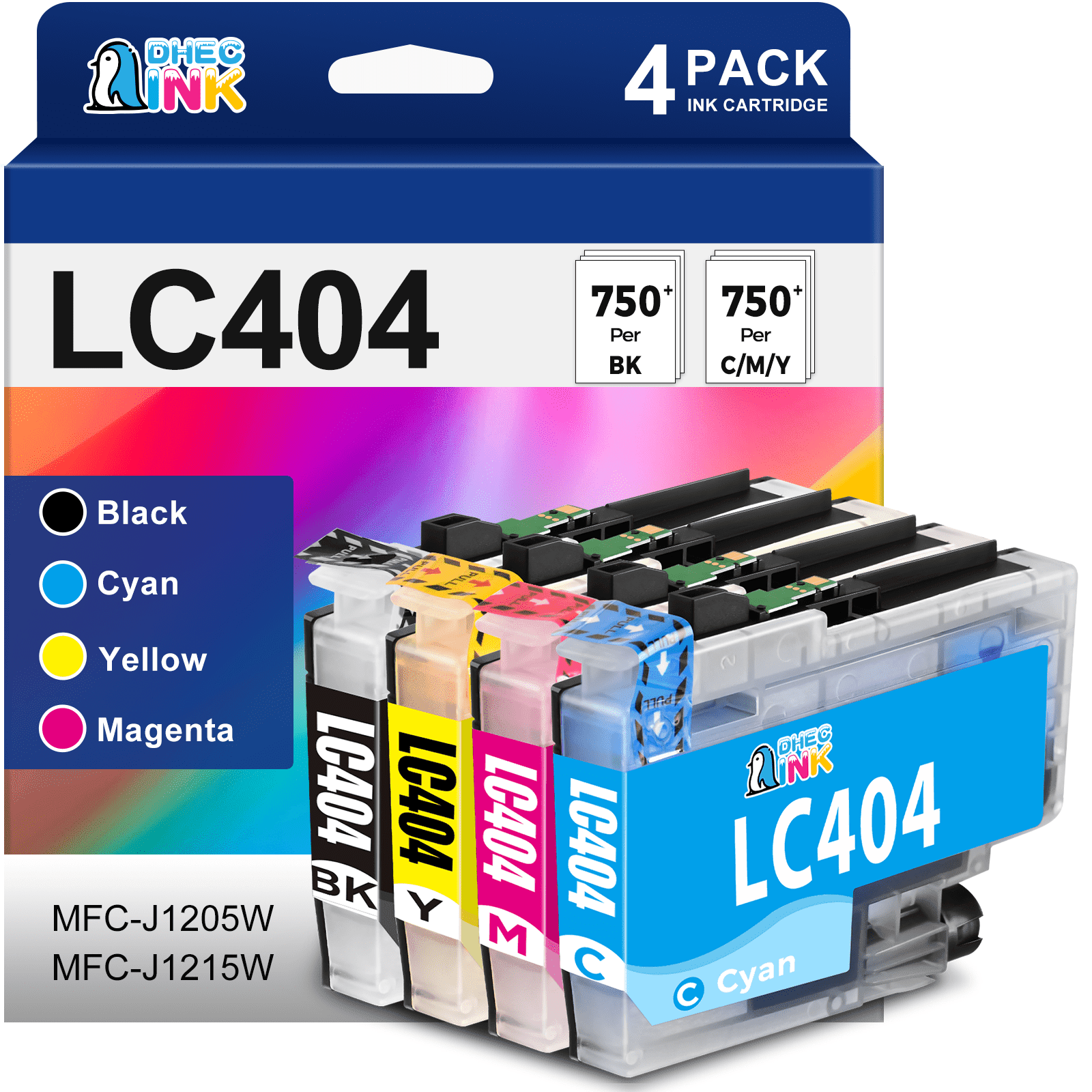 DHECINK 4 Pack LC404 Ink Cartridges for Brother MFC-J1205W MFC-J1215W ...