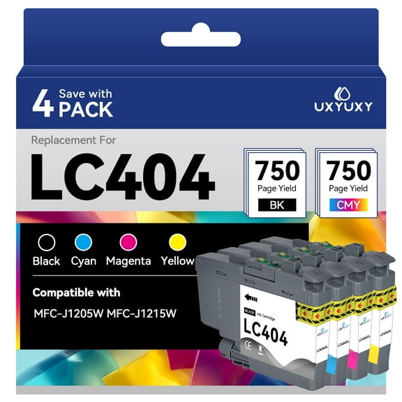LC404 Ink Cartridges for Brother LC404 for Brother MFC-J1205W MFC-J1215W MFC-J1205W XL Printer (Black,Cyan,Magenta,Yellow, 4 Pack)