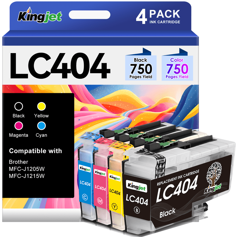 Kingjet LC404 Ink for Brother Printer, Black Cyan Magenta Yellow