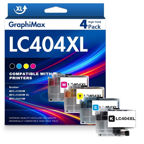 LC404 LC404XL MFC-J1205DW Ink Cartridges for Brother Printer 404XL LC 404 High Yields for MFC J1205W MFCJ1205W XL MFC-J1215W (4 Pack, Black Cyan Magenta Yellow)
