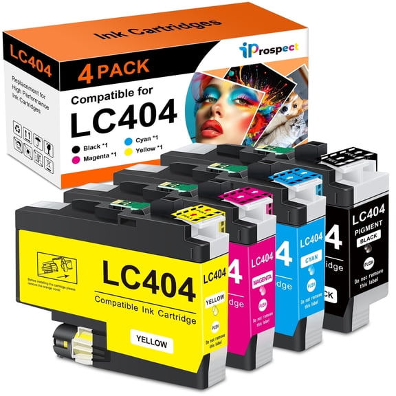 LC404 MFC-J1205W LC404XL Ink Cartridges for Printer 404XL LC 404 XLCO Compatible for MFC-J1205W MFC-J1215W MFC J1205W J1215W - 4 Pack High Yields Black Cyan Magenta Yellow