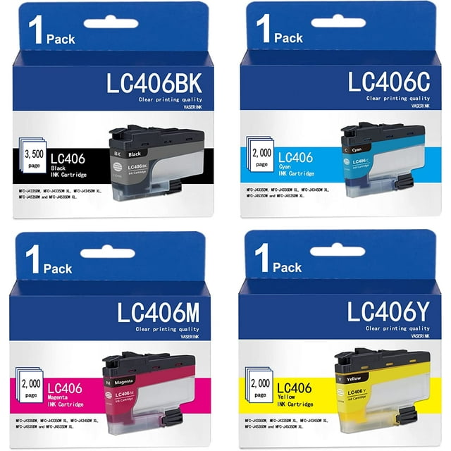 HighYield LC406 Ink Cartridges, 4Pack Replacement for Brother MFC