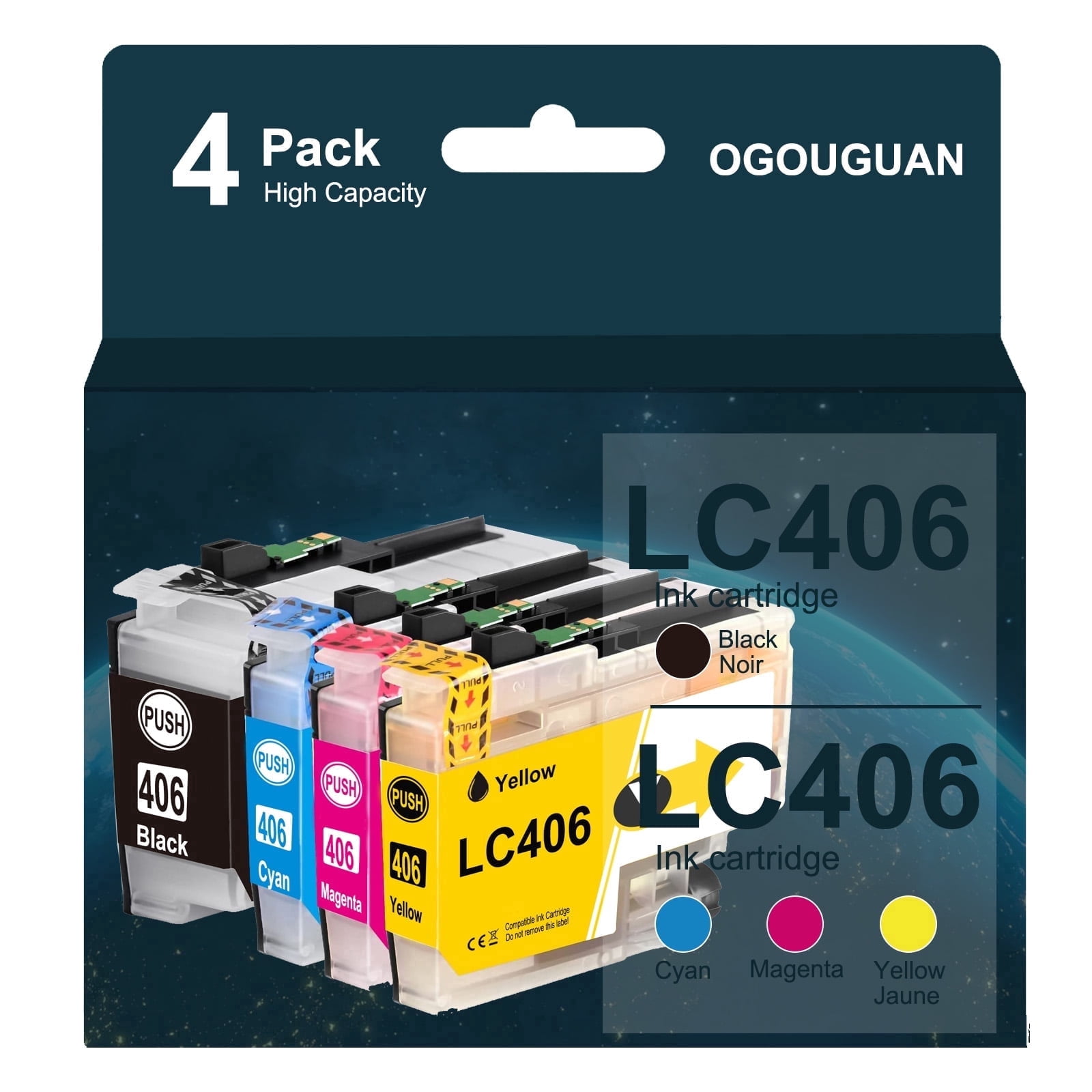 LC406 Compatible Ink Cartridge for MFC-J4335DW MFC-J6955DW MFC-J5855DW Printer (Black, Cyan, Magenta, Yellow)