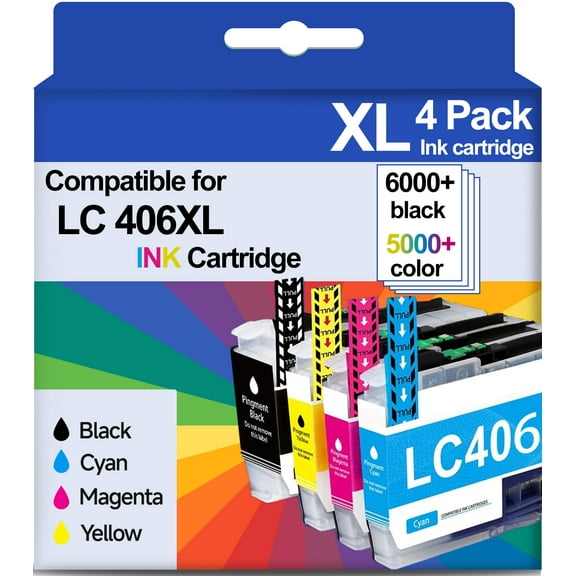 LC406 Ink Cartridge for Brother LC406 LC406XL Ink Cartridge for Brother Printer for MFC-J4335DW MFC-J6955DW MFC-J5855DW Printer(4-Pack)