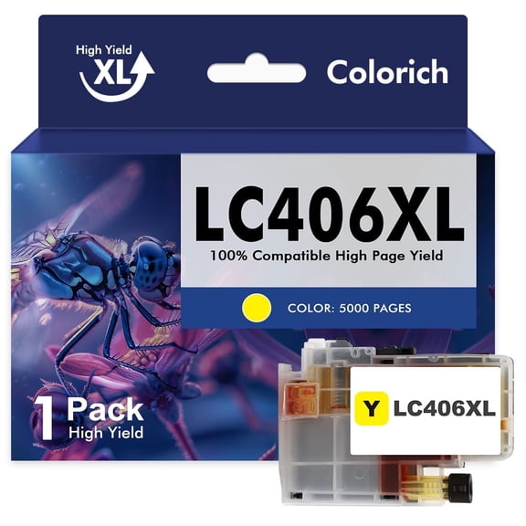 LC406 LC406XL Ink Cartridge for Brother Printer 406XL High Yield for MFC-J4335DW MFC-J5855DW MFC-J6555DW MFC-J4535DW MFC-J6955DW MFC-J4345DW MFC-J5955DW (1 Pack Yellow)