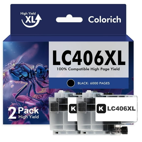 LC406 LC406XL Ink Cartridge for Brother Printer 406XL High Yield for MFC-J4335DW MFC-J5855DW MFC-J6555DW MFC-J4535DW MFC-J6955DW MFC-J4345DW MFC-J5955DW (2 Pack Black)
