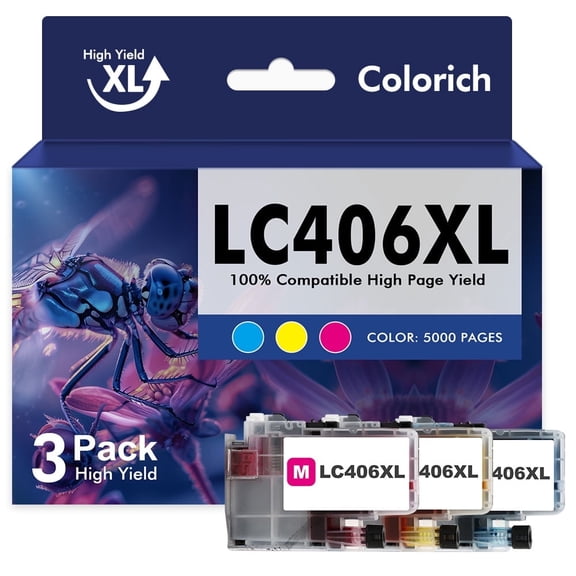 LC406 LC406XL Ink Cartridge for Brother Printer 406XL High Yield for MFC-J4335DW MFC-J5855DW MFC-J6555DW MFC-J4535DW MFC-J6955DW MFC-J4345DW MFC-J5955DW (3 Pack, Cyan Magenta Yellow)