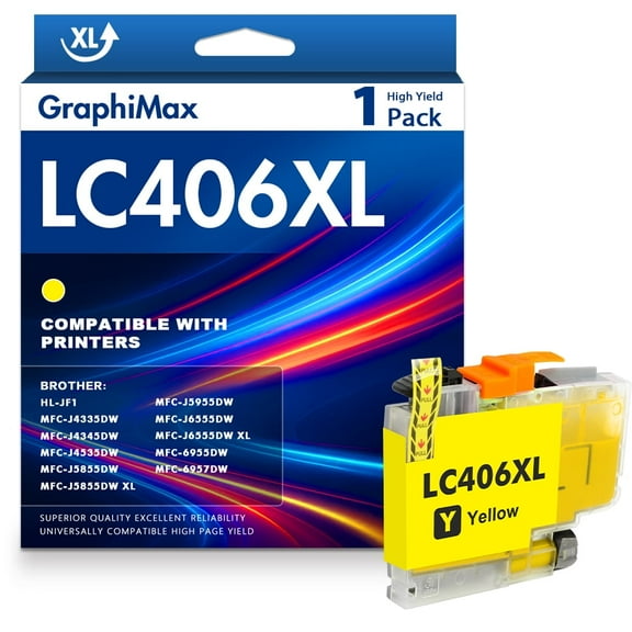 LC406 LC406XL Ink Cartridge for Brother Printer LC 406XL High Yield for MFC-J4335DW MFC-J5855DW MFC-J6555DW MFC-J4535DW MFC-J6955DW MFC-J4345DW MFC-J5955DW (1 Pack Yellow)