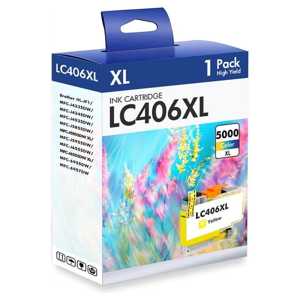 LC406 LC406XL Ink Cartridge for Brother Printer LC 406XL High Yield for MFC-J4335DW MFC-J5855DW MFC-J6555DW MFC-J4535DW MFC-J6955DW MFC-J4345DW MFC-J5955DW (1 Pack Yellow)