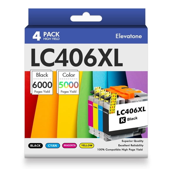 LC406XL LC406 Ink Cartridge Compatible for Brother MFC-J4335DW MFC-J5855DW Printer LC 406XL MFC-J6555DW MFC-J4535DW MFC-J6955DW MFC-J4345DW MFC-J5955DW - 4 Pack Black Cyan Magenta Yellow