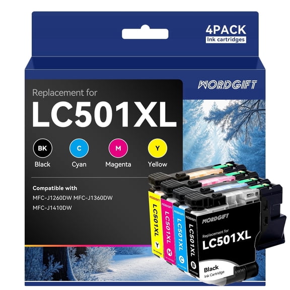 LC501 Ink Cartridge compatible for Brother LC 501 LC501 XL Ink cartridge for Brother MFC-J1260DW MFC-J1360DW MFC-J1410DW Printer Ink (4-Pack)