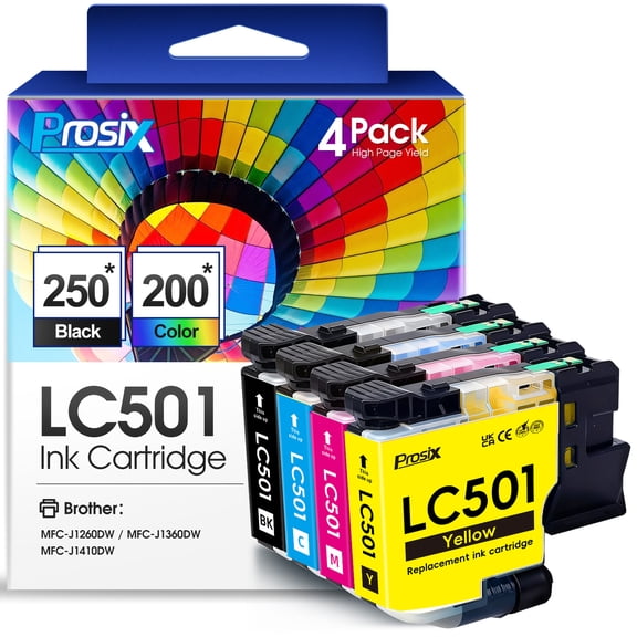 LC501 Ink Cartridges Compatible for Brother LC501 High Yield Ink Cartridges Combo Pack for Brother MFC-J1260DW MFC-J1360DW MFC-J1410DW(BMCY-4 pack)