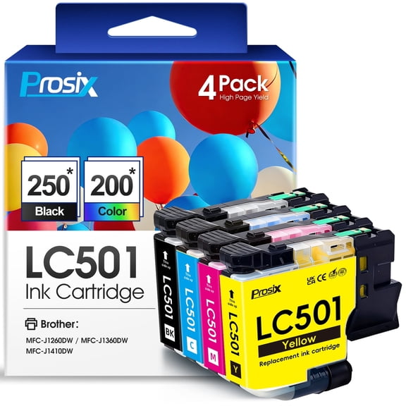 LC501 Ink Cartridges Compatible for Brother LC501 High Yield Ink Cartridges Combo Pack for Brother MFC-J1260DW MFC-J1360DW MFC-J1410DW(BMCY-4 pack)