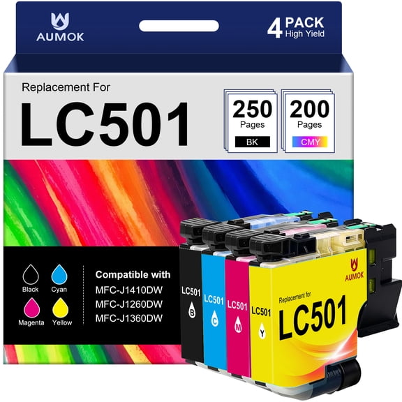 LC501 Ink Cartridges for Brother LC501 Ink LC501XL for Brother Ink Cartridges LC501 Brother Ink for MFC-J1360DW MFC-J1260W MFC-J1410DW (4PK)