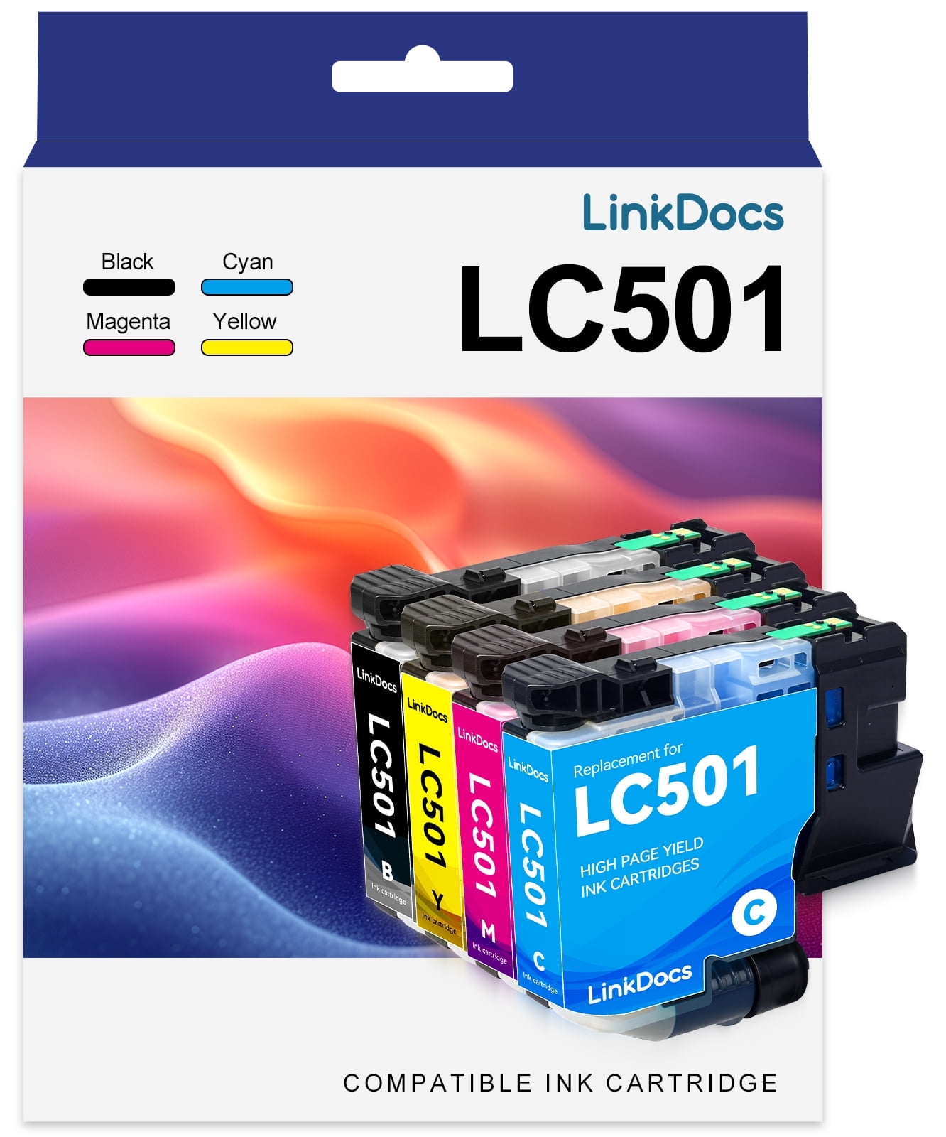 LC501 Ink Cartridges Compatible for Brother LC 501 LC501XL Ink cartridges for Brother Ink MFC-J1260W MFC-J1360DW MFC-J1410DW Printers Ink, High-Yield （4 Pack）