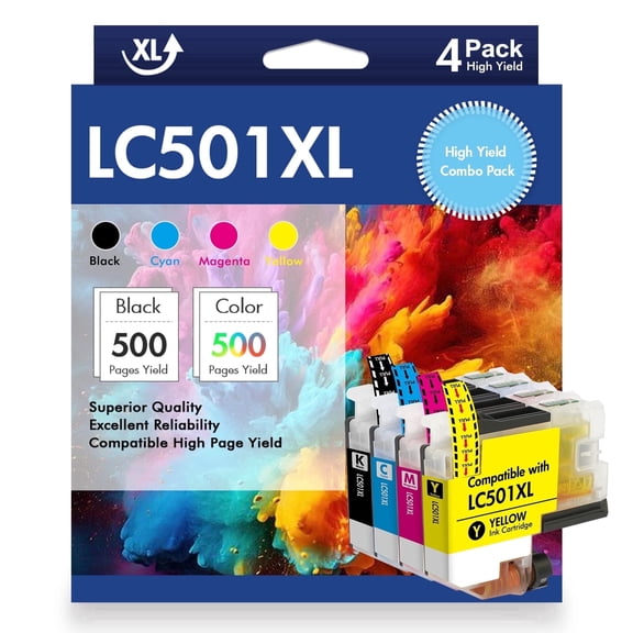 LC501 Ink Cartridges Replacement Compatible for Brother LC501 LC501XL Inks Compatible with Brother MFC-J1360DW MFC-J1410DW MFC-J1260W Printer Ink Cartridges,4PCS (Black,Cyan,Magenta,Yellow)