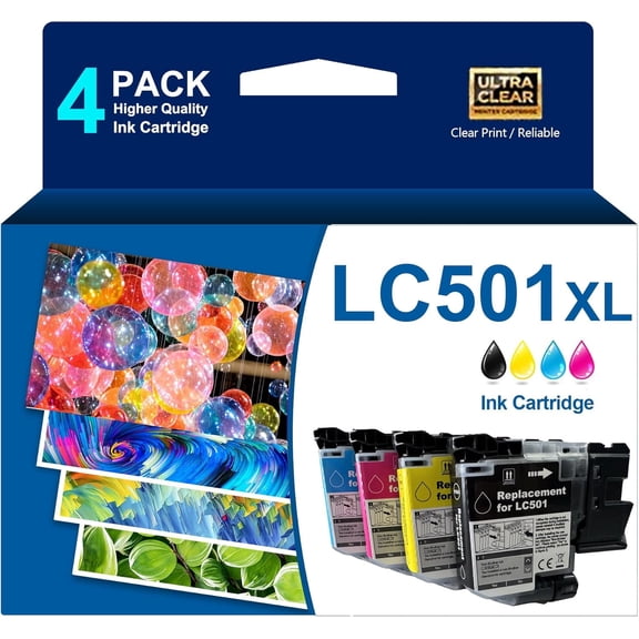 LC501 LC501XL Ink Cartridges Compatible for LC 501 501XL High Yield Replacement for Brother MFC-J1260DW MFC-J1360DW MFC-J1410DW Printer,Black Cyan Magenta Yello