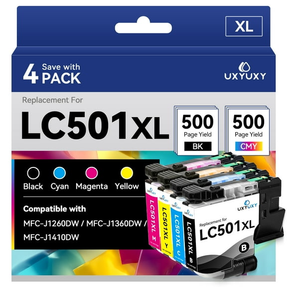 LC501XL Ink Cartridge for Brother LC501XL LC-501XL for MFC-J1260DW MFC-J1360DW MFC-J1410DW Printer (4-Pack)