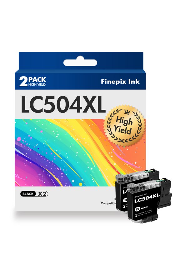 LC504 Ink Cartridges Compatible for Brother LC504 LC-504 Combo High Yield Work for Brother MFC-J1355DW MFC-J1365DW MFC-J1367DW XL Printer Ink (Black, 2 Pack)