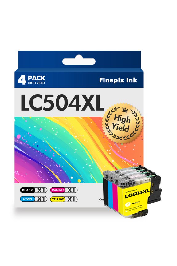 LC504 Ink Cartridges Compatible for Brother LC504 LC-504 Combo High Yield Work for Brother MFC-J1355DW MFC-J1365DW MFC-J1367DW XL Printer Ink (Black,Cyan,Magenta,Yellow, 4 Pack)